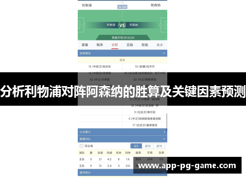 分析利物浦对阵阿森纳的胜算及关键因素预测